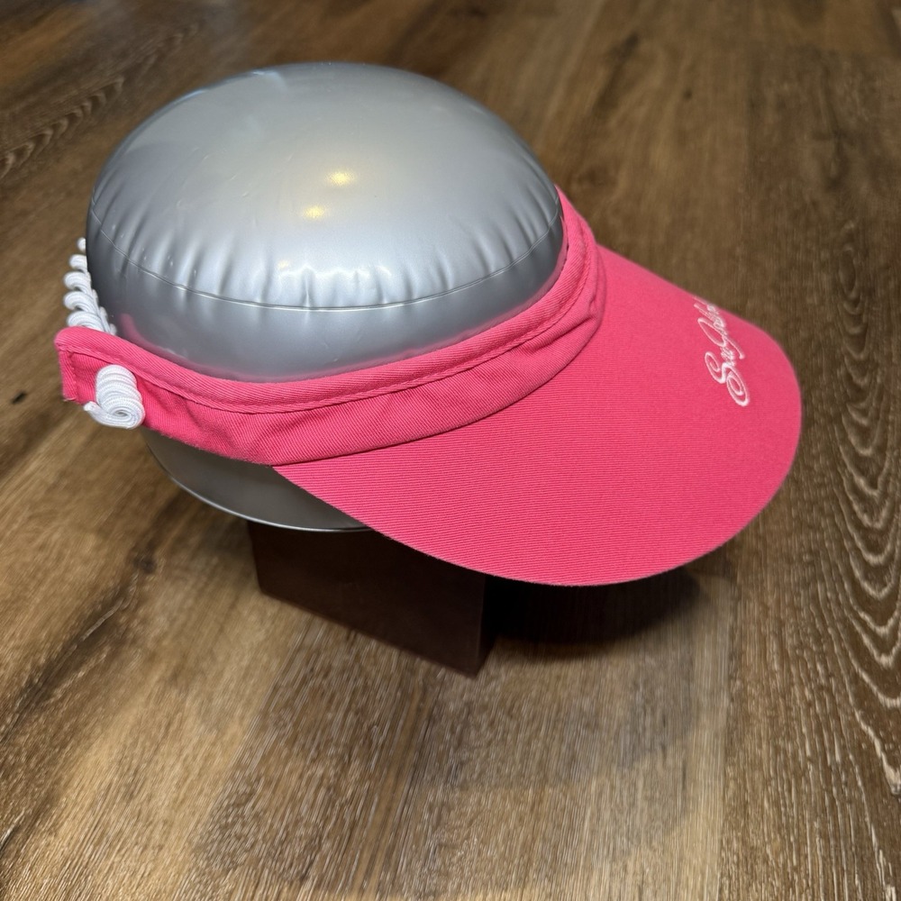 Vintage Sea Island Golf Tennis Visor Hat Pink White Wide Brim Sun Beach Summer - Picture 6 of 7